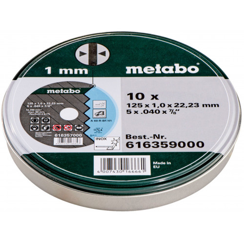 Metabo Jeu de 10 meules de tronçonnage SP 125x1,0x22,23 Inox, TF 41 616359000