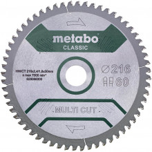 Metabo "Multi Cut Classic" HW/CT Lame de scie circulaire 216x30, 60 PZ/LZ 5° 628066000