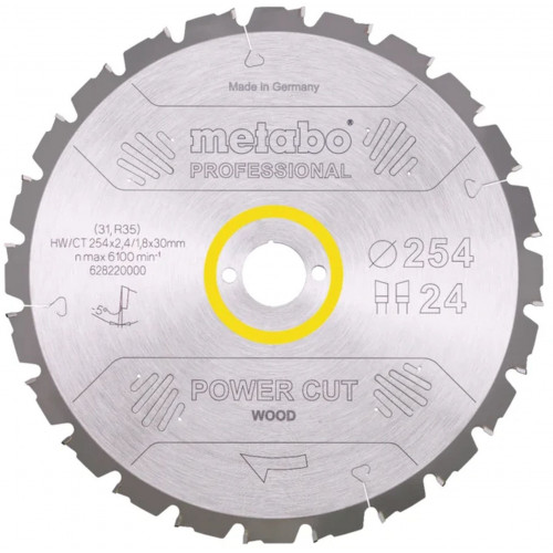 Metabo Lame de scie « power cut wood - professional », 254x30, Z24 WZ 5° nég. 628220000 Metabo Lame de scie « power cut wood - professional », 254x30, Z24 WZ 5° nég. 628220000
