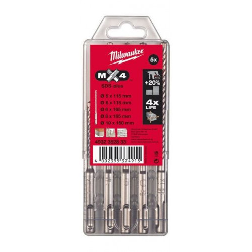 Milwaukee Jeu de forets a quatre tranchants SDS-Plus (MX4/5,5-8mm/5pcs) 4932352835