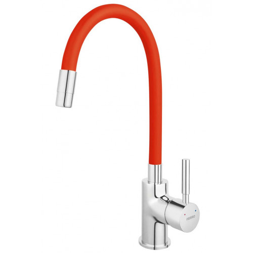 NOVASERVIS FERRO Robinetterie d’évier avec bec flexible, rouge/chrome 70710,0CV