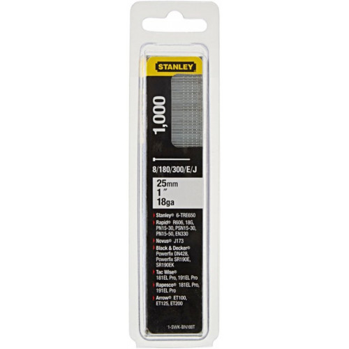 Stanley 1-SWKBN100T, 25mm /1" / Boîte 1000 Clous 18Ga 8/300/E/J