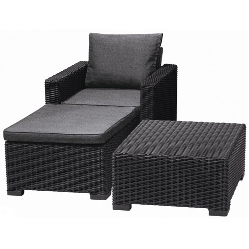 ALLIBERT MOOREA Ensemble de jardin (table, fauteuil, pouf), rotin, graphite/gris 17200418