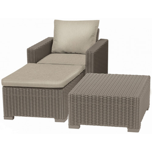 ALLIBERT MOOREA Ensemble de jardin (table, fauteuil, pouf), rotin,cappuccino/sabl 17200418