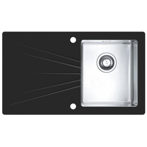ALVEUS KARAT 10 Évier de cuisine acier / verre, 860 x 500 mm, cuve a droite, noir 1103657