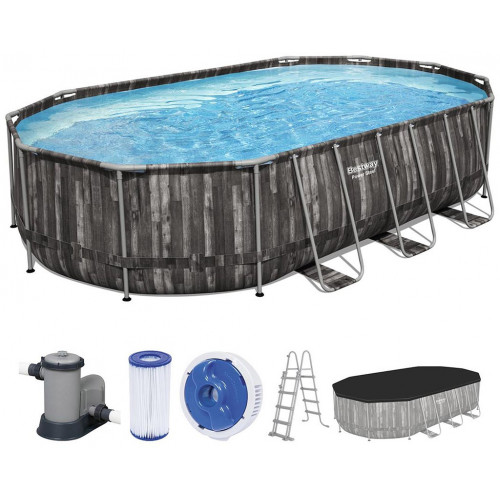 BESTWAY Power Steel Piscine hors sol ovale décor bois, 610 x 366 x 122 cm 5611R