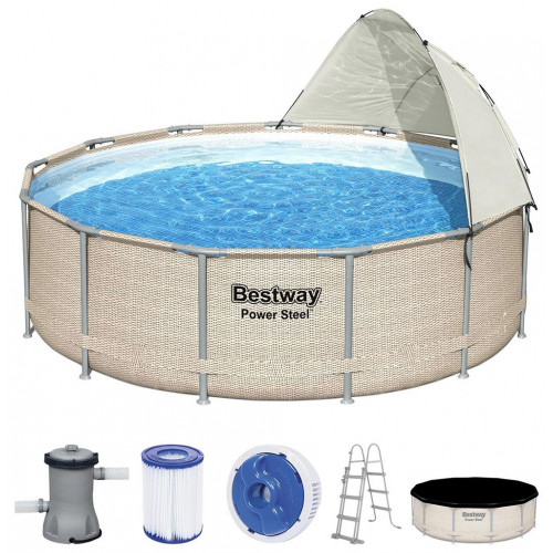 BESTWAY Power Steel Piscine hors sol ronde, 396 x 107 cm, avec pompe + auvent 5614V