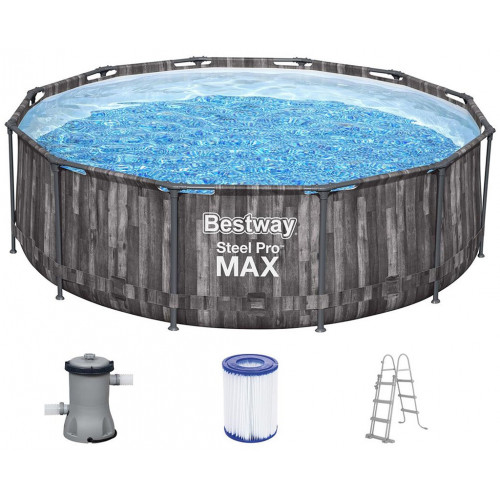 BESTWAY Steel Pro Max Piscine hors sol ronde décor bois 366 x 100 cm, 5614X