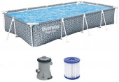 BESTWAY Steel Pro Piscine hors sol rectangulaire, 366 x 201 x 66 cm, avec pompe 561FV