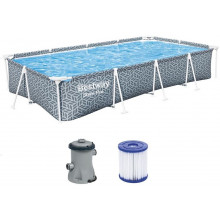 BESTWAY Steel Pro Piscine hors sol rectangulaire, 366 x 201 x 66 cm, avec pompe 561FV