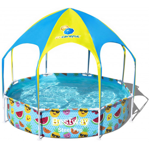 BESTWAY Steel Pro Splash-in-Shade Piscine a débordement avec abri 244 x 51 cm 56432