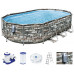 BESTWAY Power Steel Comfort Jet Piscine hors sol motif pierre, 610 x 366 x 122 cm 56719