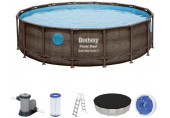 BESTWAY Power Steel Swim Vista Piscine hors sol ronde effet bois, 488 x 122 cm 56725