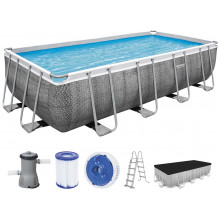 BESTWAY Power Steel Piscine hors sol rectangulaire effet rotin, 488 x 244 x 122 cm 56996