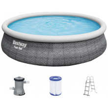 BESTWAY Fast Set Piscine hors sol motif rotin gris, 457 x 107 cm, avec pompe 57372