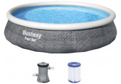 BESTWAY Fast Set Piscine hors sol motif rotin gris, 396 x 84 cm, avec pompe 57376