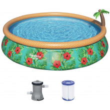 BESTWAY Fast Set Piscine hors sol motif fleurs tropicales, 457 x 84 cm, avec pompe 57416