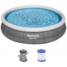 BESTWAY Fast Set Piscine hors sol ronde effet rotin, 366 x 76 cm, avec pompe 57445