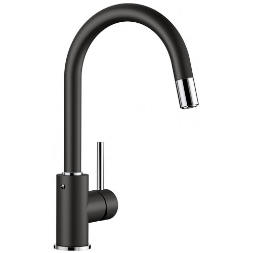 BLANCO Mida-S SILGRANIT-look Mitigeur d'évier avec bec extractible, noir / chrome 526146