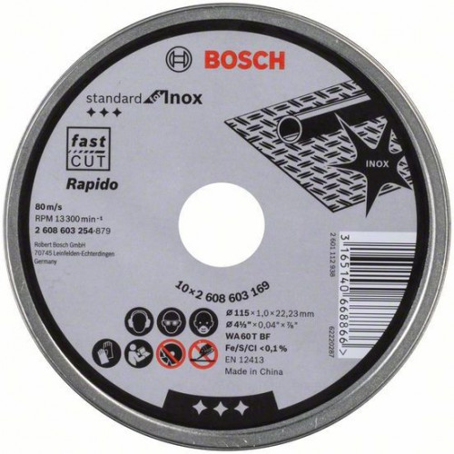 BOSCH Standard for Inox Ra Disque a tronçonner a moyeu plat WA 60 T BF,115x1 mm 2608603254