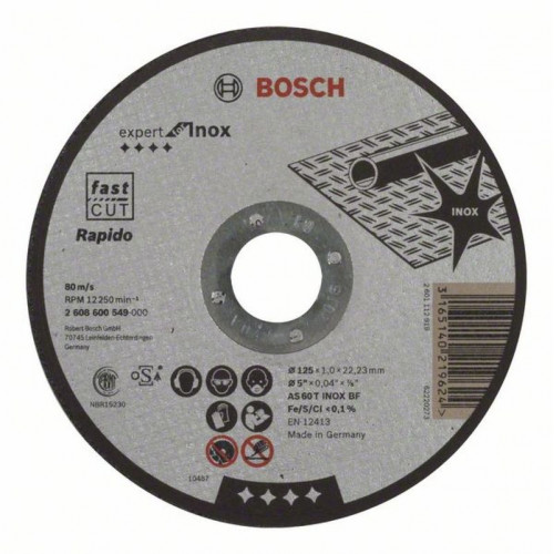 BOSCH Disques a tronçonner Expert for Inox Rapido 125 mm, 1,0 mm 2608600549