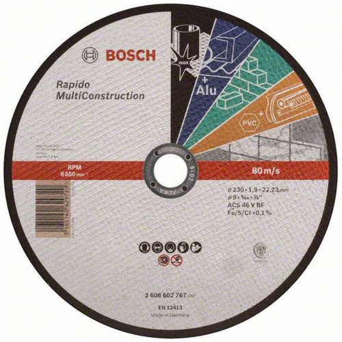 BOSCH Disque a tronçonner a moyeu plat Rapido Multi Construction 230x1,9 mm 2608602767