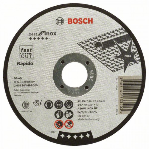 BOSCH Disque a tronçonner a moyeu plat inox rapido A 60 W BF 125x0,8mm 2608603488