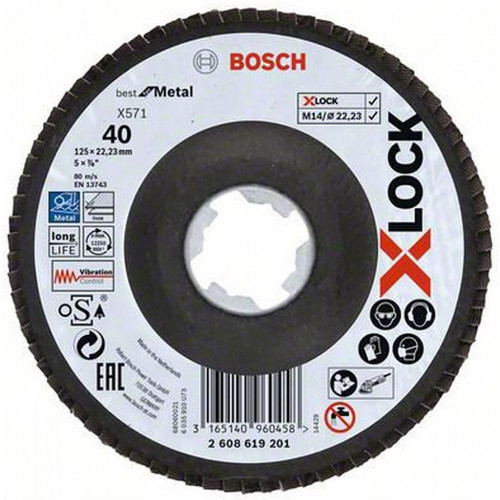 BOSCH Plateaux a lamelles X-LOCK, 125 mm, G 40, X571, Best for Metal 2608619201