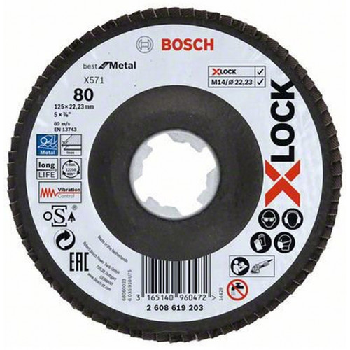 BOSCH Plateaux a lamelles X-LOCK, 125 mm, G 80, X571, Best for Metal 2608619203