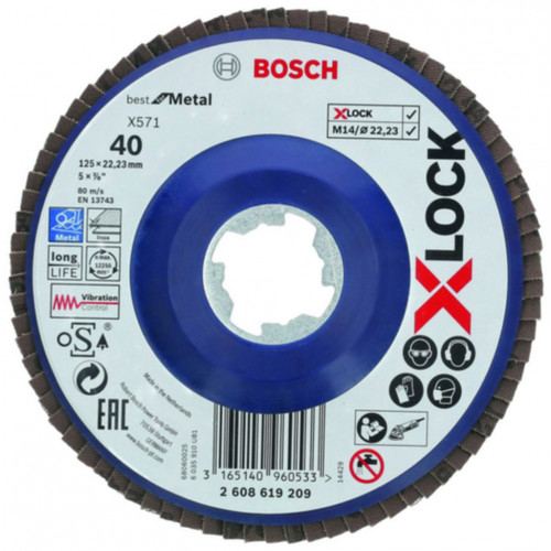 BOSCH Plateaux a lamelles X-LOCK, 125 mm, G 40, X571, Best for Metal 2608619209