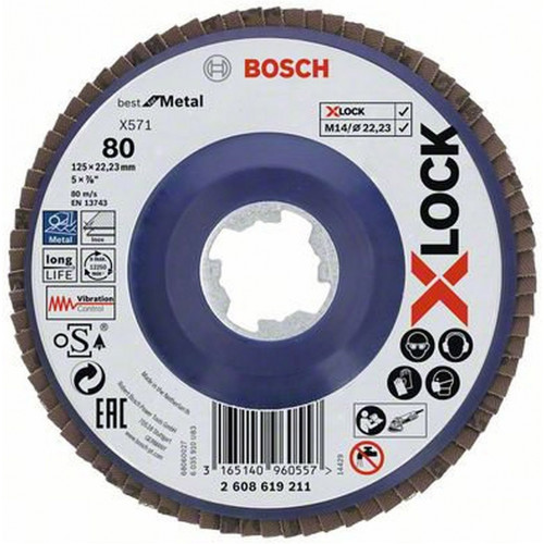 BOSCH Plateaux a lamelles X-LOCK, 125 mm, G 80, X571, Best for Metal 2608619211