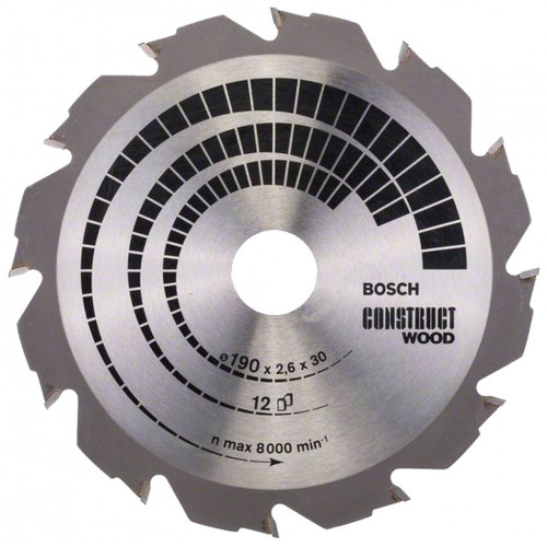 BOSCH Construct Wood Lame de scie circulaire 190 x 30 x 2,6 mm, 12 2608640633