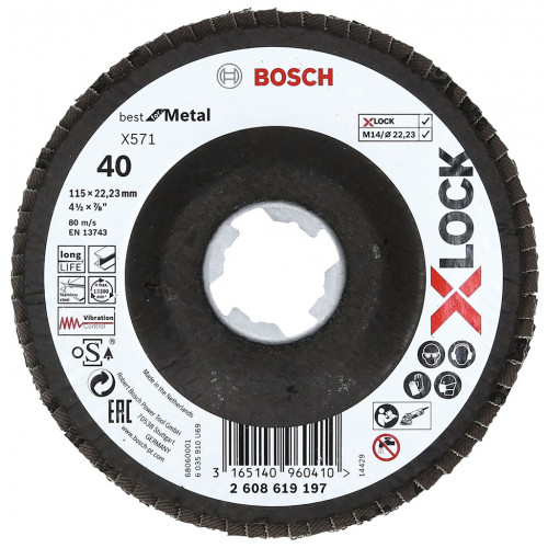 BOSCH Plateaux a lamelles X-LOCK, 115 mm, G 40, X571, Best for Metal 2608619197