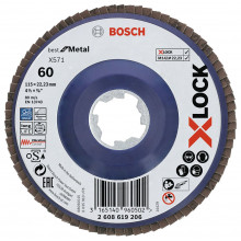 BOSCH Plateaux a lamelles X-LOCK, 115 mm, G 80, X571, Best for Metal 2608619207