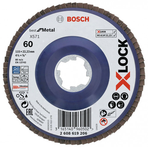 BOSCH Plateaux a lamelles X-LOCK, 115 mm, G 120, X571, Best for Metal 2608619208