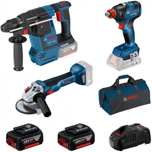 BOSCH Set professionnel GBH 18V-26+GDX 18V-200+GWS 18V-10+2× batteries 5,0 Ah 0615990N21