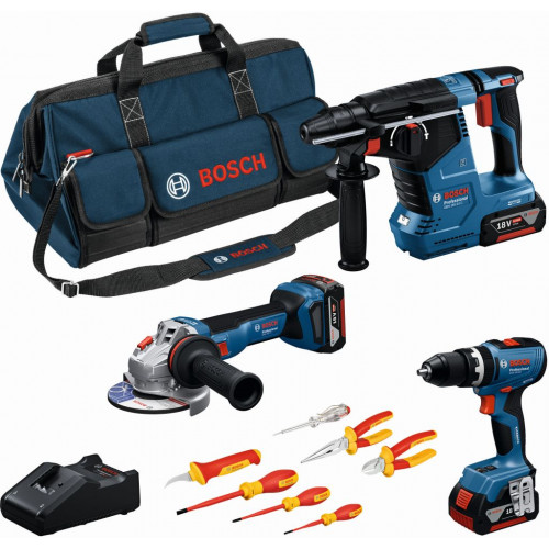 BOSCH PROFESSIONAL kit d’outils GSB + GWS + GBH + 3×5,0Ah + tournevis et pinces 0615A5007H BOSCH PROFESSIONAL kit d’outils GSB + GWS + GBH + 3×5,0Ah + tournevis et pinces 0615A5007H