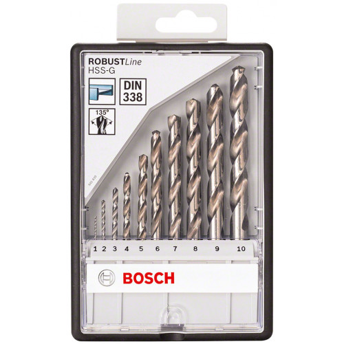 BOSCH Coffret de 10 forets a métaux Robust Line HSS-G, 135°, 1 - 10 mm 2607010535