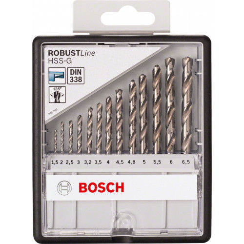 BOSCH Coffret de 10 forets a métaux Robust Line HSS-G, 135°, 1,5–6,5 mm 2607010538