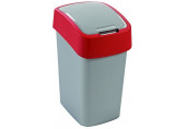 CURVER FLIP BIN 10L Poubelle 35 x 18,9 x 23,5 cm, argenté/rouge 02170-547