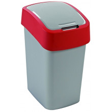 CURVER FLIP BIN 10L Poubelle 35 x 18,9 x 23,5 cm, argenté/rouge 02170-547