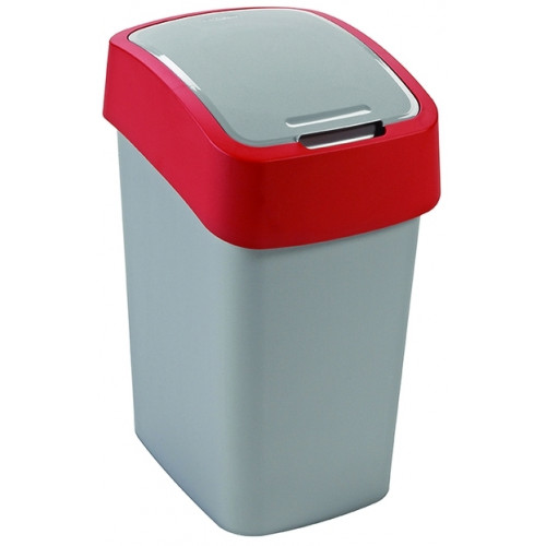 CURVER FLIP BIN 10L Poubelle 35 x 18,9 x 23,5 cm, argenté/rouge 02170-547