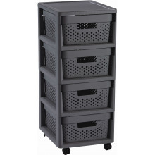 CURVER INFINITY 4x11L Meuble a 4 tiroirs 36x29,5x65cm, motif a pois,gris foncé 04356-G43
