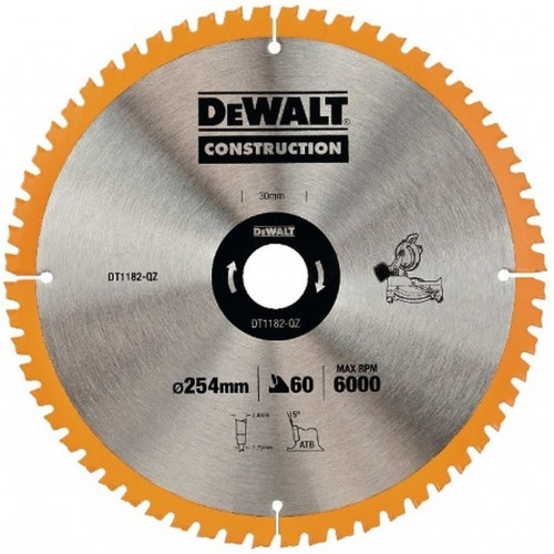 DeWALT DT1182 Disque de coupe 254x30 mm 60d. ATB +7°