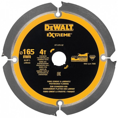 DeWALT DT1471 Lame denture diamant pour fibre de ciment et laminés, 165x20 mm, 4 dents