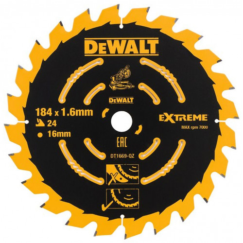 DeWALT DT1669 Lame de scie circulaire, 184 x 16 mm, 24 dents
