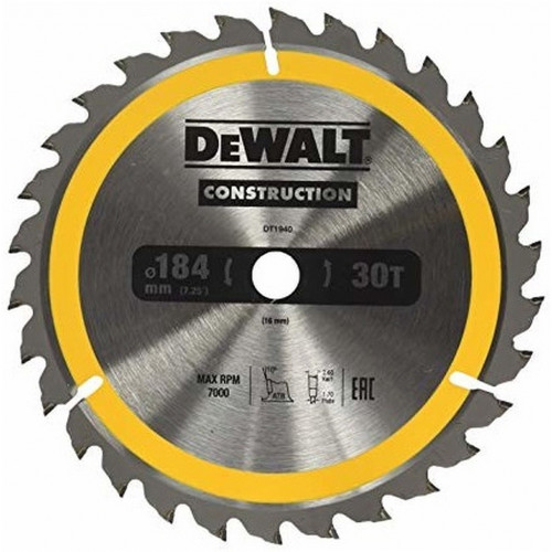 DeWALT DT1940 Lame de scie circulaire, 184 x 16 mm, 30 dents