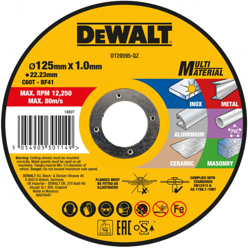 DeWALT DT20595-QZ Disque a tronçonner multi-matériaux 125 × 22,2 × 1,0 mm