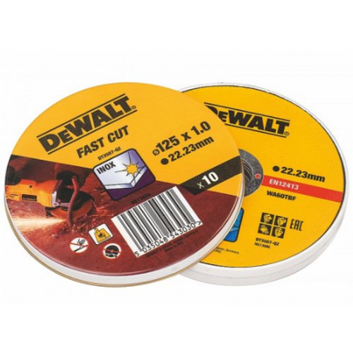 DeWALT DT3507 Disque a tronçonner pour Inox 125 x 22,23 x 1,0 mm 10 pieces en boîte