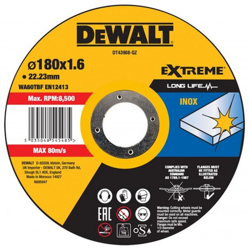 DeWALT DT43908 Disque a tronçonner plat en acier inoxydable Noir/jaune 180 x 1,6 mm